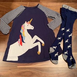 Mini Boden 2-3 unicorn dress and tights.